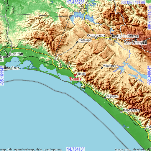 Topographic map of Tonalá