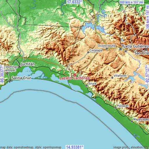 Topographic map of Lázaro Cárdenas