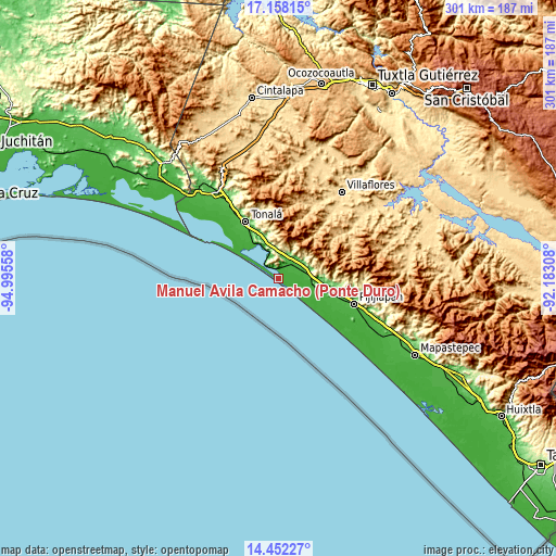 Topographic map of Manuel Ávila Camacho (Ponte Duro)