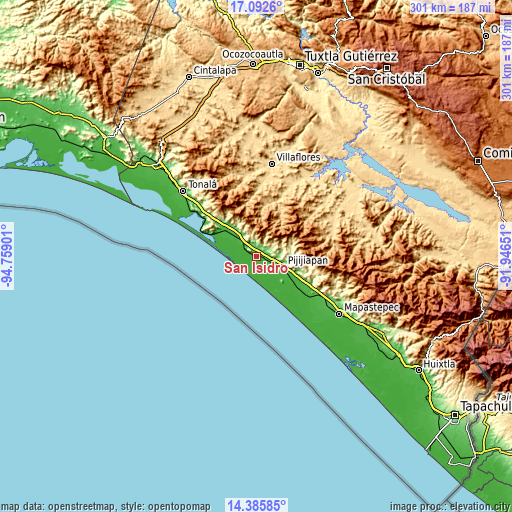 Topographic map of San Isidro