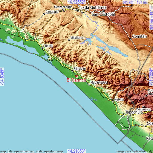 Topographic map of El Carmen