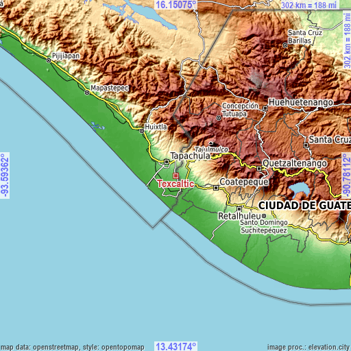 Topographic map of Texcaltic