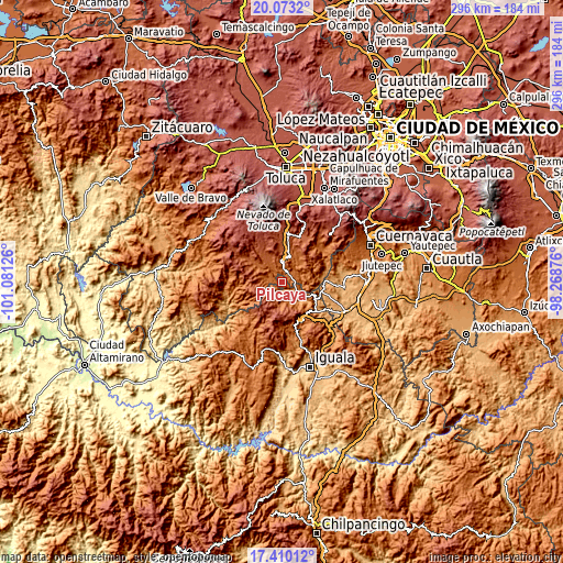 Topographic map of Pilcaya