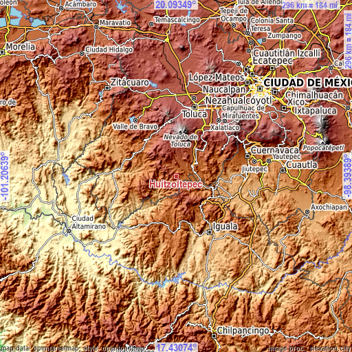 Topographic map of Huitzoltepec