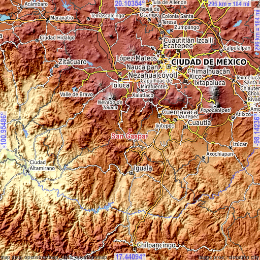 Topographic map of San Gaspar