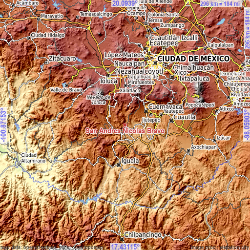 Topographic map of San Andrés Nicolás Bravo