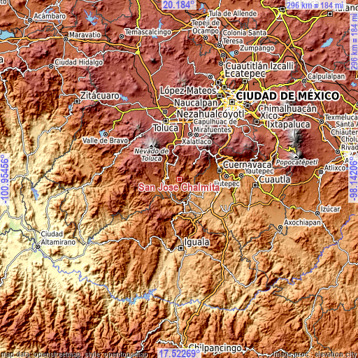 Topographic map of San José Chalmita