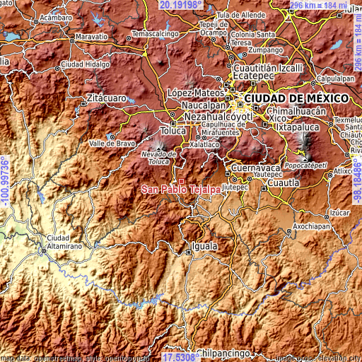 Topographic map of San Pablo Tejalpa