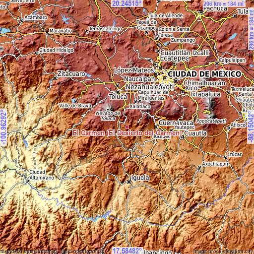 Topographic map of El Carmen (El Desierto del Carmen)