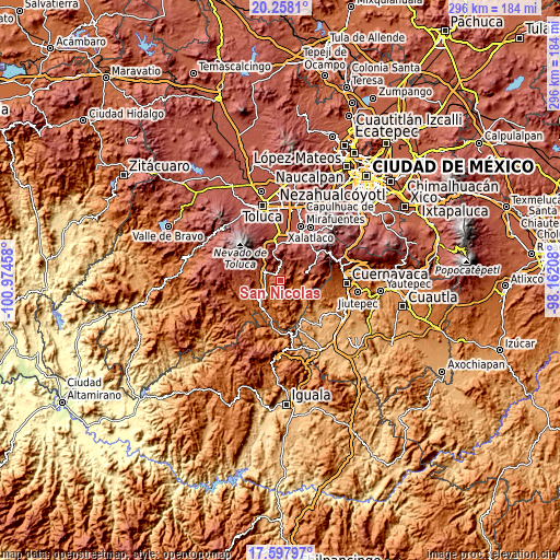 Topographic map of San Nicolás