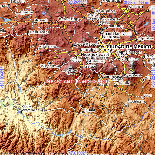 Topographic map of Jesús Carranza (Rancho de Jesús)