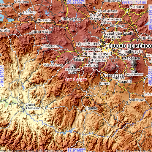 Topographic map of San Gaspar