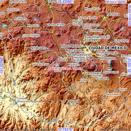 Topographic map of San Francisco Tetetla