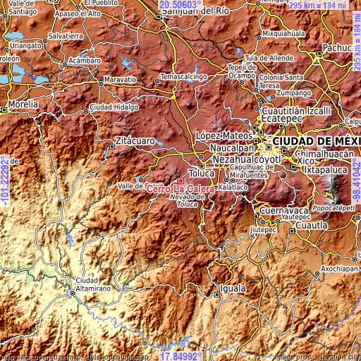 Topographic map of Cerro La Calera