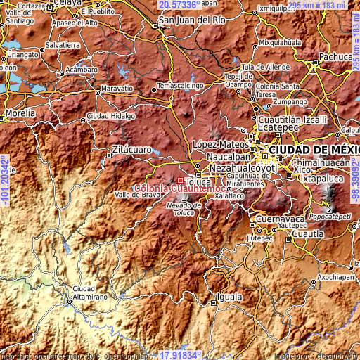 Topographic map of Colonia Cuauhtémoc