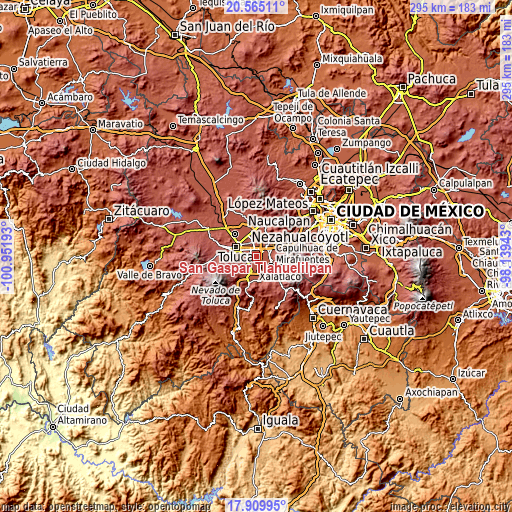 Topographic map of San Gaspar Tlahuelilpan