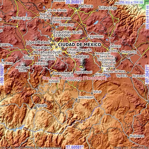 Topographic map of San Juan Tlacotompa (Tlacotompa)