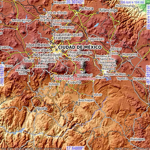 Topographic map of San Juan Tepecoculco