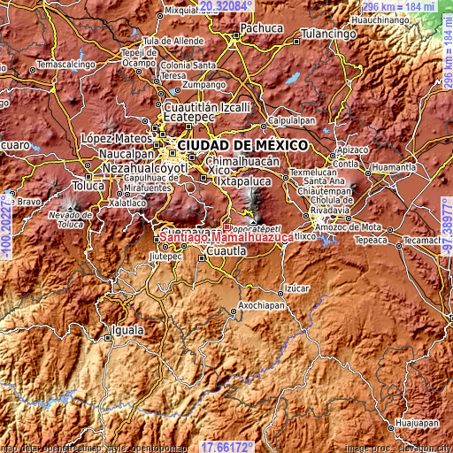 Topographic map of Santiago Mamalhuazuca