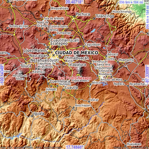 Topographic map of San Pedro Nexapa
