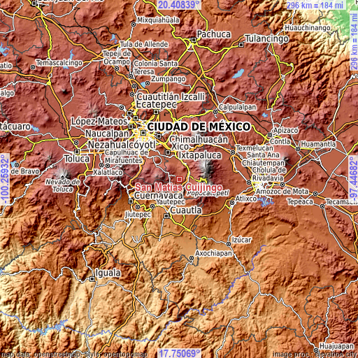 Topographic map of San Matías Cuijingo