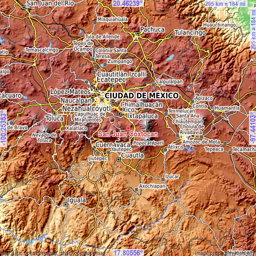 Topographic map of San Juan Coxtocan
