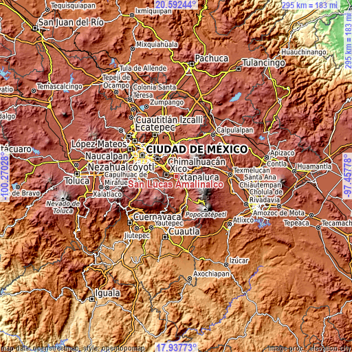 Topographic map of San Lucas Amalinalco