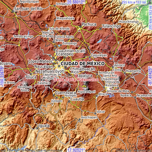 Topographic map of Santa María Huexoculco