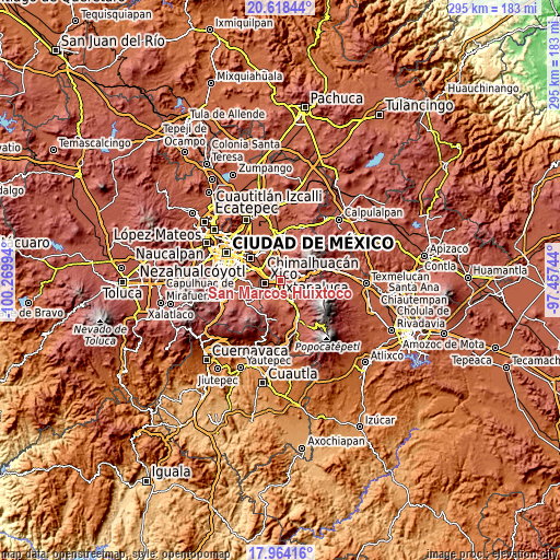 Topographic map of San Marcos Huixtoco