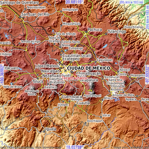 Topographic map of Tecamachalco
