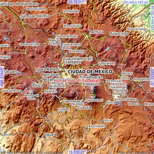 Topographic map of Lomas de San Sebastián