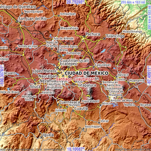 Topographic map of Santiago Cuautlalpan