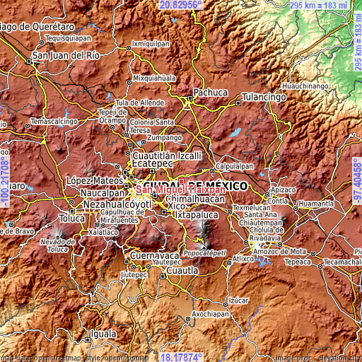 Topographic map of San Miguel Tlaixpan