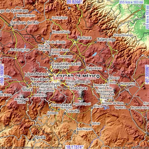 Topographic map of Santa María Tecuanulco