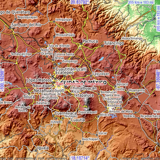 Topographic map of San Jerónimo Amanalco