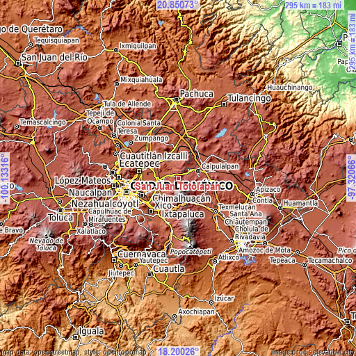 Topographic map of San Juan Totolapan