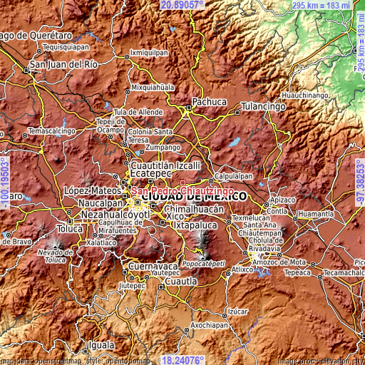 Topographic map of San Pedro Chiautzingo