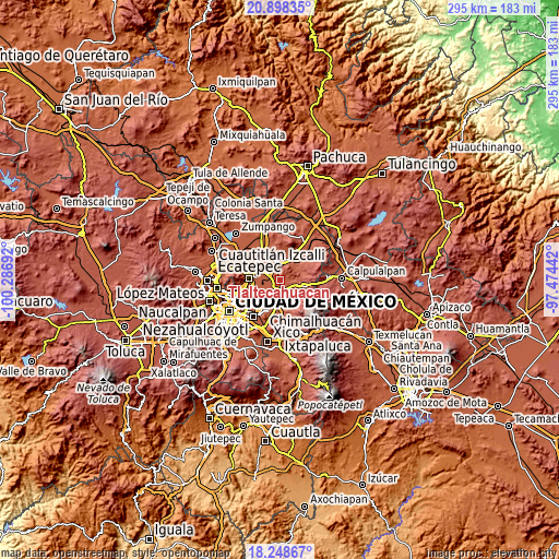 Topographic map of Tlaltecahuacán