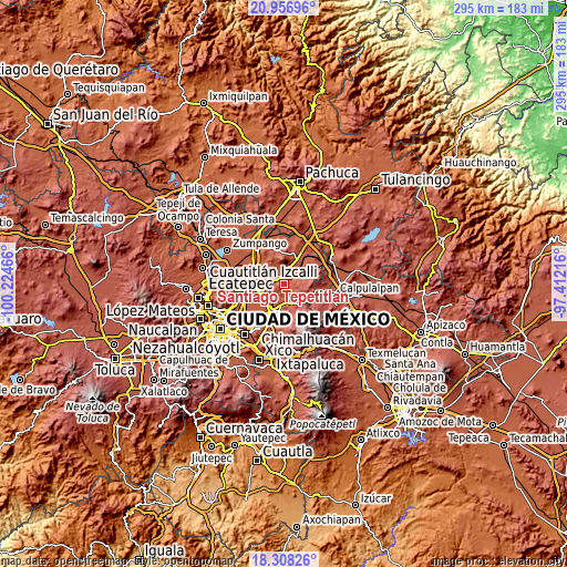 Topographic map of Santiago Tepetitlán