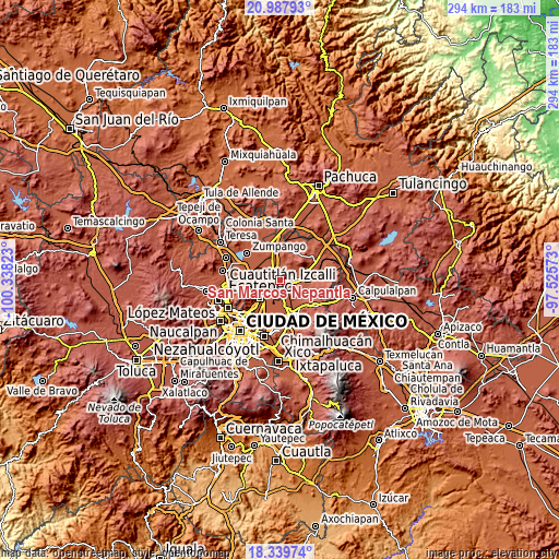 Topographic map of San Marcos Nepantla