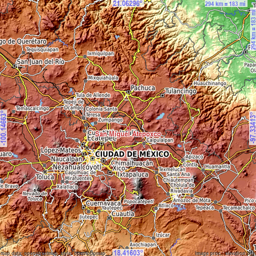 Topographic map of San Miguel Atepoxco