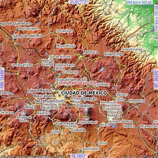 Topographic map of San Pablo Ixquitlán