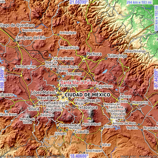 Topographic map of Santa María Palapa