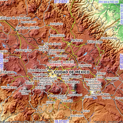 Topographic map of Santiago Zacualuca