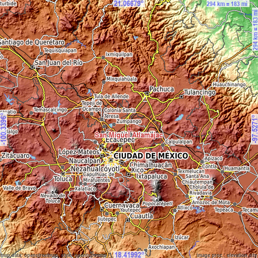 Topographic map of San Miguel Atlamajac