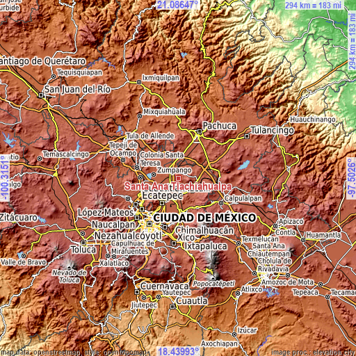 Topographic map of Santa Ana Tlachiahualpa
