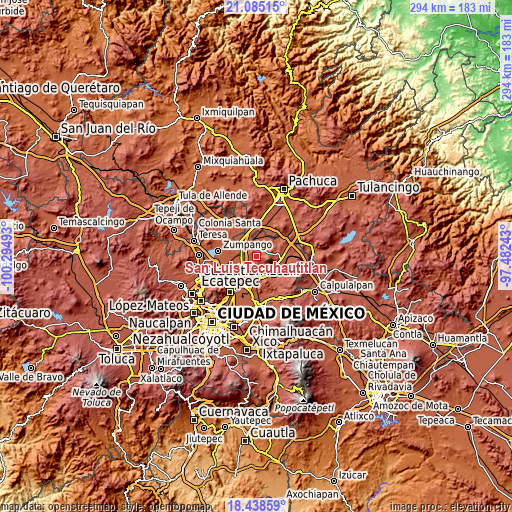 Topographic map of San Luis Tecuhautitlán