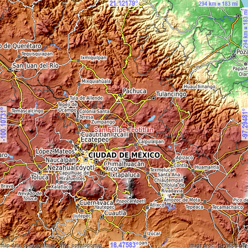 Topographic map of San Felipe Teotitlán