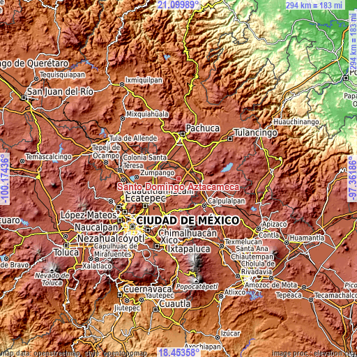 Topographic map of Santo Domingo Aztacameca