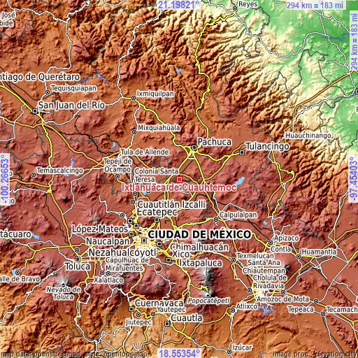 Topographic map of Ixtlahuaca de Cuauhtémoc